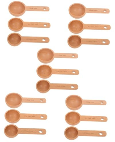 ABOOFAN 15 Piezas Cuchara Medidora De Madera De Haya Cucharas De Azúcar De Té Cuchara Medidora De Mesa Recogedor De Ropa Para Tarros Cuchara De Te Cucharada De Té Suelta Cuchara De Té