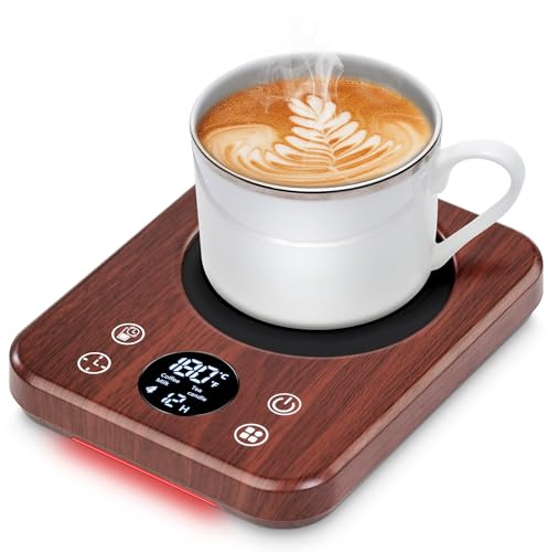 Scaldatazza Intelligente Con 9 Livelli di Temperatura (40℃ - 80℃) Scaldatazze da Scrivania con Auto Spegnimento/Accensione Dopo 8 Ore Scaldavivande Elettrico per Bevande Caffè Latte Tè Candele(Legno)