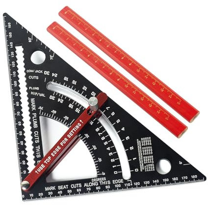 Walfront 7-Zoll-Zimmermannswinkel, 80°-Winkel, Verstellbares Kombinations-Dreieckslineal mit 2 Bleistiften, Präzise Winkelmessung, Aluminiumlegierung für Holzbearbeitung, Heimdekoration