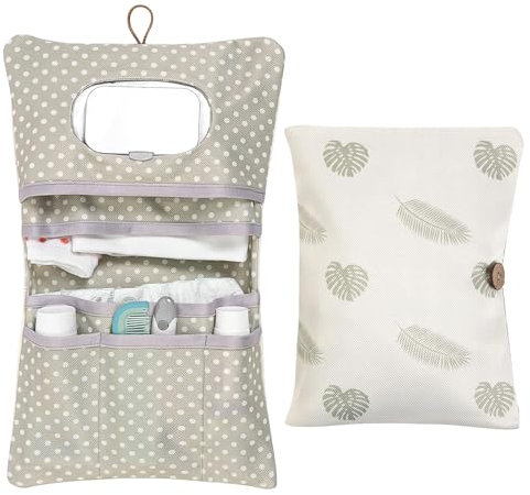 LAINIKE Windeltasche Organizer und Kosmetiktasche 2in1 Windeltasche Kleine Wickeltasche Organizer Baby Windeltasche für Mutter Unterwegs (Leaves)