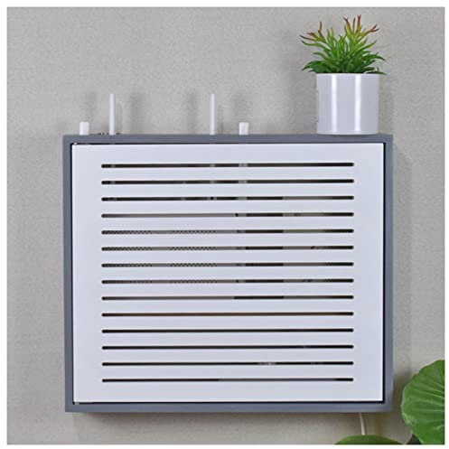 Wooden Router Storage Box Floating Shelf Wall Mounted Media Console with Cord Management Power Strip and Cable Organizer Box