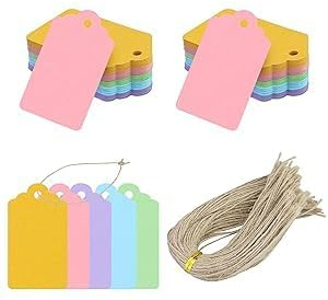 150PCS Colorful Paper Cards, Small Paper Tags with String Gift Wrapping Tags for Birthday Party Gift Box Wedding Name Card