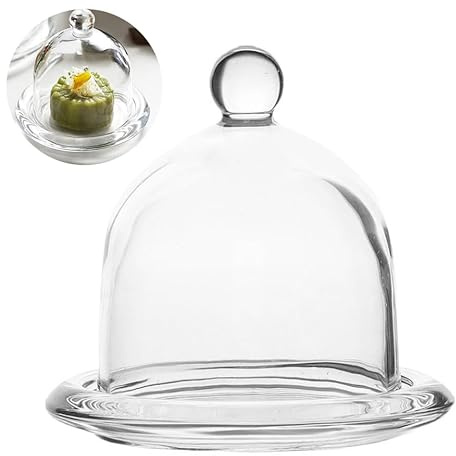 STOBAZA Glass Cake Stand with Dome Cover 3.74In Round Clear Dessert Tray for Weddings Parties Cupcakes and Fruit Display