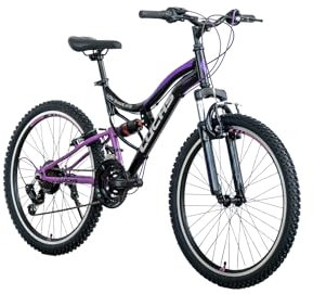 LUCHS Aura Mountainbike 24 & 26 – Das perfekte Fahrrad für Mädchen und Damen/Damenfahrrad, Mädchenfahrrad, Vollgefedert ab 10 Jahren & 145cm (Schwarz, 24 Zoll)