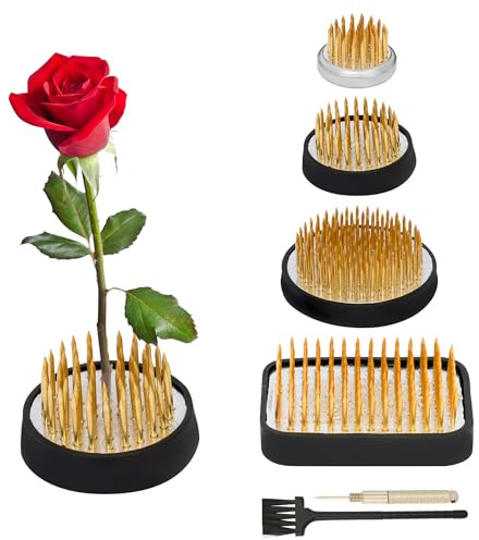 ohbien 4Pcs Flower Frog Holder, Floral Frog Tools with Orthosis and Cleaning Brush Flower Frog Fixed Tools for Floral Arrangement Decoration Vase Home DIY Craft (2.3cm/3.5cm/5cm/5.2×3.5cm)