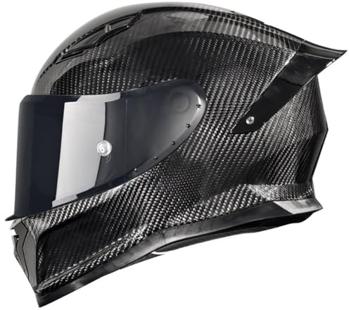 Lightweight Carbon Fiber Full Face Motorcycle Street Bike Helmets with Tinted Visor for Adults Men and Women, Motorbike Moped Street Bike Racing Crash Helmet, DOT Approved