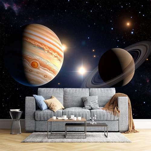 Fotomural Tela de seda para Pared Júpiter Y Saturno - Espacio Exterior Mural para paredes Fotomural Decorativo, Decoración comedores Salones Habitaciones