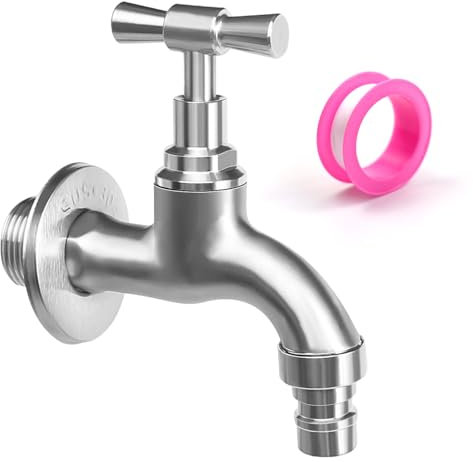 SI SEN Wasserhahn Auslaufhahn 1/2'' Anschluss, Garten Wasserhahn Wandmontierter 304 Edelstahl Kaltwasserhahn Auslaufventil mit Wanddekoration Abdeckung, für Garten Balkon Mopp Waschbecken