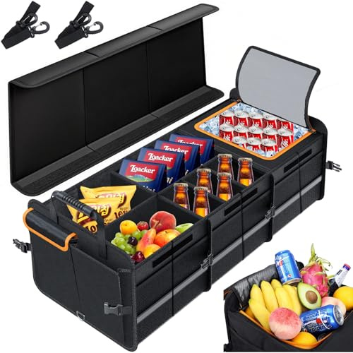 VexNook Grande organizer per bagagliaio da 105 l, con borsa termica integrata, a prova di perdite, pieghevole, con 3 scomparti principali, 9 tasche a rete e 2 tasche laterali per auto, SUV, camion