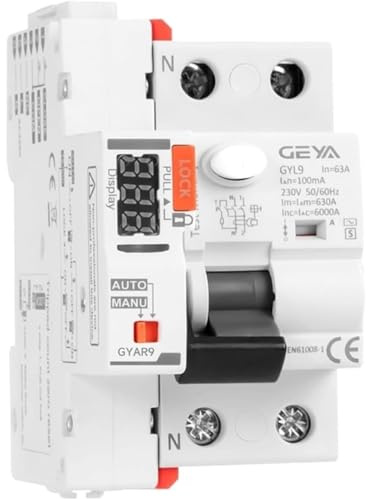 Jadeshay Disjoncteur Différentiel 40A 30mA, Interrupteur Différentiel Disjoncteur à Réenclenchement Automatique Disjoncteurs électriques avec écran d'affichage Numérique 2P 230VAC GYAR9-AC-G(A Type)