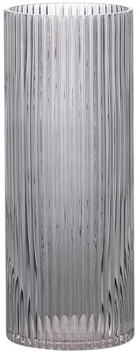 KAYLETIN Schwarze Glasvase, Glas-Blumenvasen, Gerippte Schwarze Vase, Hohe Zylinderglasvasen für Wohnzimmer, Couchtisch, Esstisch, Büro, Hochzeit, Regal, 30CM