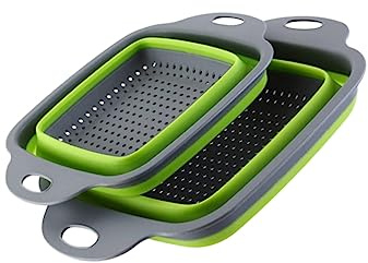 Vaguelly 2pcs Foldable Drain Basket Set Telescopic Design, Green Washing and Storage Basket for Fruit and Vegetables, Space-Saving Kitchen Utility for Home Organization