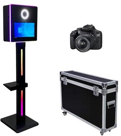 Appareil photo reflex numérique, écran tactile de 15,6, télécommande par application, logiciel, étui de transport, cabine photo pour fête, mariage, location d'événements (noir, cabine photo +