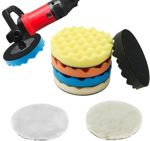 7 Stück Polierschwämme Pad 150mm Polierschwamm Auto Polierpads Set Multifunktional Polierpads Set Polieraufsatz Akkuschrauber für Akkuschrauber Polierer