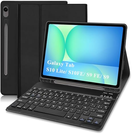 XOKUWU Funda Teclado para Samsung Galaxy Tab S10 Lite/ S10 FE 10,9 2025/ S9 FE 10.9 / S9 11 2023, Español Ñ, Funda con Teclado Bluetooth para Samsung Galaxy Tab S10 FE/ S10 Lite/ S9 FE/ S9, Negro