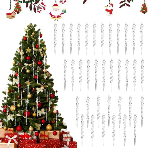 Decoración de árbol de Navidad, 36 Piezas Adornos Navidad de Carámbano,Carámbanos De Gotas Agua,Hielo Acrílico Decoraciones