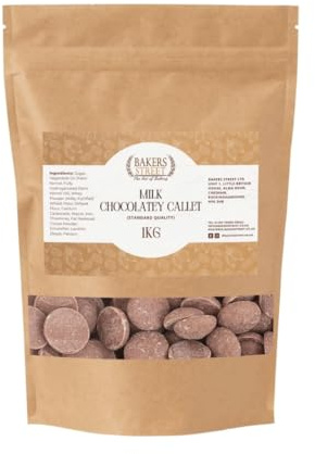 Milk Chocolatey Callets 1kg by Bakers Street - Standard Quality Baking Drops for Melting, Cookies, Cakes, and Desserts - Smooth & Creamy Flavour for Ganache, Drizzles, and Toppings