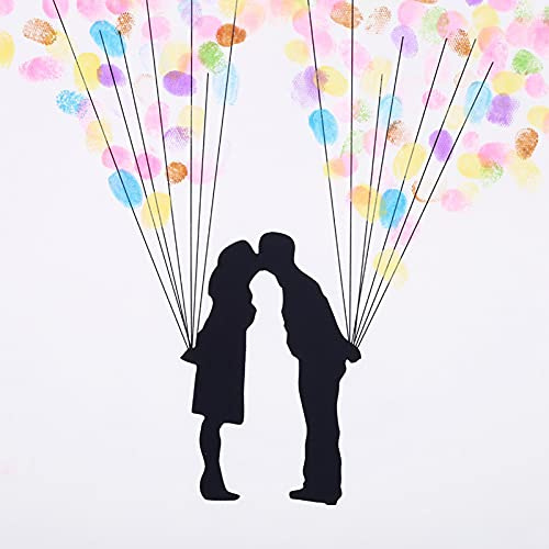 BuyWeek Arbre à empreintes digitales, arbre de mariage, 6 couleurs 30 × 40 cm, toile pour anniversaire signature (4# deux bouquets de ballon)