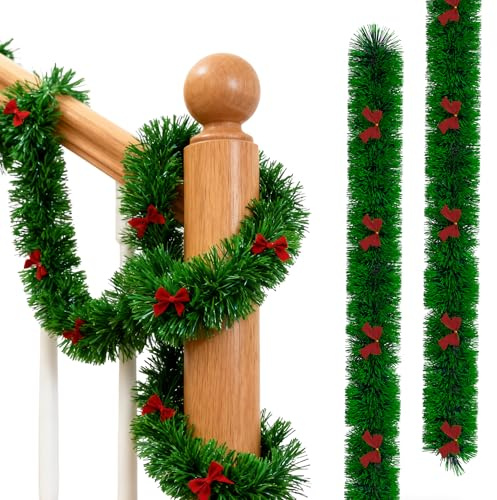QEENTOE 8m Weihnachtsgirlande Künstliche mit Bogen Weihnachtskranz Tannengirlande Weihnachtsdeko Innen und Außen Weihnachtsbaum Girlande für Treppe Kamin Party Christbaumschmuck - Grün