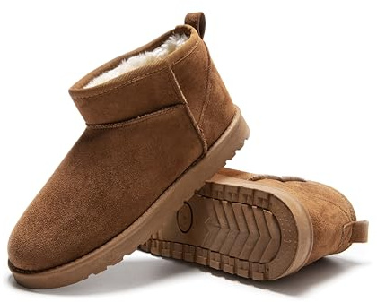 Women’s Suede-Effect Ankle Boots, Warm Fleece-Lined Slip-On Winter Booties with Cushioned Insole and Non-Slip Sole (TAN, One Size, Adult, Women, 5, Numeric, UK Footwear Size System, Medium)