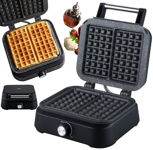 Waffeleisen Belgische Waffel doppelt - XXL Platten 1.500 Watt 95°C-205°C Waffelautomat Waffeltoaster Waffle Maker Antihaftbeschichtung Matt Schwarz Cool-Touch-Technologie Überlaufkanal