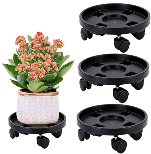 PORFOYO Lot De 3 Porte Plante a roulettes: Support Roulant Plante Rond, 30 Cm, Capacité De 50kg, Robuste, Support De Pot De Fleurs à Roues pour Plantes D'intérieur Et D'extérieur (Noir)
