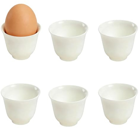 BORDEAG Juego de 6 hueveras de porcelana, 40 ml, hueveras blancas, de porcelana, diseño funcional, apilables, hueveras de cerámica, color blanco