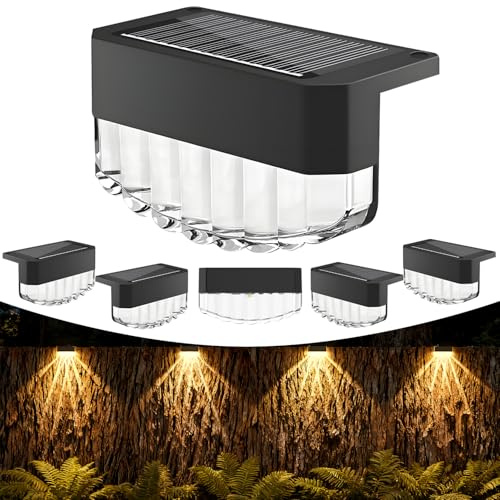 ONSTUY Luci Solari per Esterni,6 pezzi Luci Solari da Recinzione,IP65 Impermeabili LED Luce per Scale,Bianco Caldo,per Gradini,Recinzioni, Cortili,Giardino(Nero)