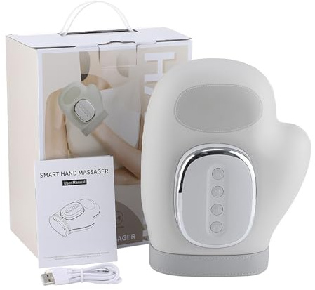 Hand Massager Airbag, Electric Hand Massager with Hot Compress, 3 Temperatures 5 Levels Electric Hand Massage Device with Acupoint Pressure, Rechargeable, Type-C Charging (Gray)
