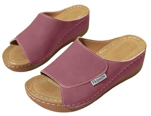 Pantoletter, dam, med fotbädd, sandaler, kilklack, sommar, slip-sandaler, öppna tår, strandsandaler, tjocka högklackade sandaletter, mjuka utomhussandaler, bågsstöd, fritidssandaler, röd, 43 EU