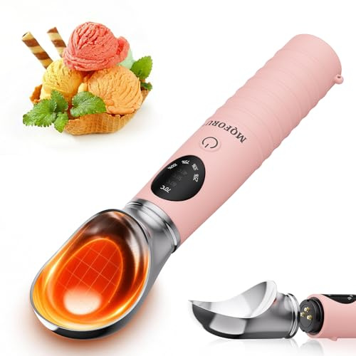 MQFORU Beheizbarer Eisportionierer,Edelstahl Wiederaufladbarer Eislöffel Portionierer mit 4 Temperaturen (40-70 °C), Abnehmbar,2500 mAh Kapazität,LED Display,Ice Cream Scoop für Hartes Eis & Gelato