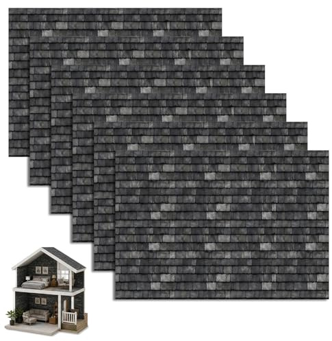 6 Sheets Miniature Dolls House Wallpaper, Self-Adhesive Black Brick Wallpaper for Wall Cladding & Flooring, Realistic Brick Tiles Stickers for Dolls House Accessories (21x29cm)