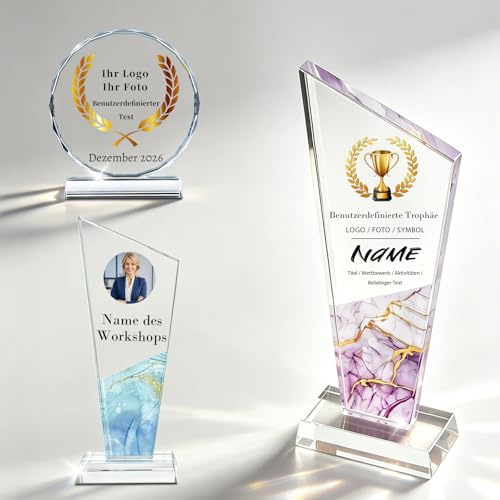 KBPTM Pokal mit Gravur Wunschtext, Pokale mit Gravur Text Logo Foto, Personalisierte Kristall Trophäe Geschenke Männer Frauen Mini Pokale für Kinder Abschiedsgeschenk Arbeitskollegin