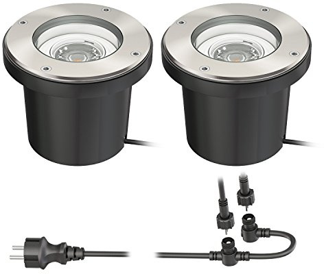 ledscom.de Bodeneinbaustrahler BOS für außen schwenkbar Edelstahl rund IP67 150mm Ø inkl. 13,05W LED Lampe je 483lm warmweiß 2er Set