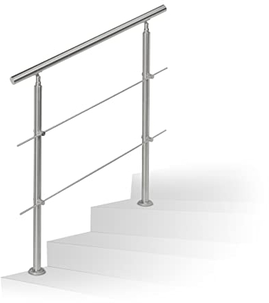 Relaxdays Set Ringhiera per Scale in Acciaio, 1 M di Lunghezza, 2 Pali, 2 Traverse, Corrimano Esterni Interni, Argento