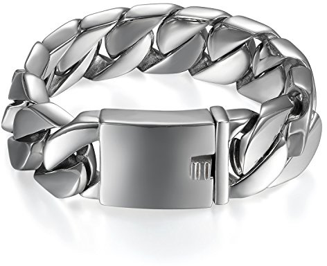 Flongo Herren-Armband Männer Armband Groß Panzerkette, Breit Herrenkette Cuban Curb Kette Fahrradkette Silber Motorradfahrer Biker Herren-Accessoires