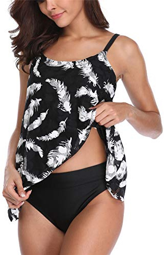 FLYILY Women's Mesh Tankini Swimwear Sets Bikini High Waist 2 Pieces Swimsuit Swimming Costume Plus Size