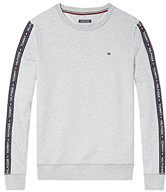 Tommy Hilfiger Logo Tape Crew Neck Lounge Sweatshirt Topp, Grå (grå ljung), M