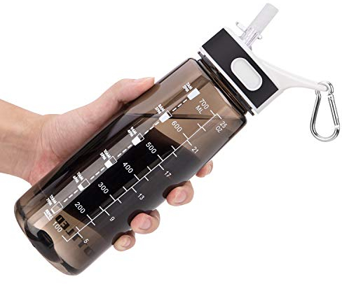 VENNERLI Water Bottle with Straw and Time Marking, Sports Water Bottle BPA Free Leak Proof Dishwasher Safe Reusable Tritan Drinks Bottle Durable Motivational for Adults Outdoor 800ml