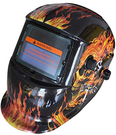 Welding Helmet - MASO Auto Darkening Solar Powered with Viewing Window Washable & Adjustable Head Strap + Solar Cell Powered Blue Sticker (Red)