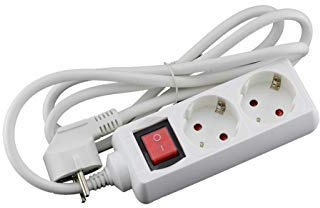 Bases Múltiples Confort y Seguridad - Regleta con 2 enchufes, protección contra sobretensiones, 2 Tomas or, Cable de 3 MTS, Color Blanco y Corrientes con Interrupt