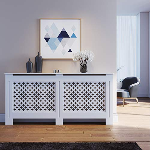 ELEGANT Radiator Covers Extra Large Modern Cross Slat White Painted Cabinet | Radiator Shelve Cabinet for Living Room/Bedroom/Kitchen/Hallway, 19Dx172Wx81.5H cm