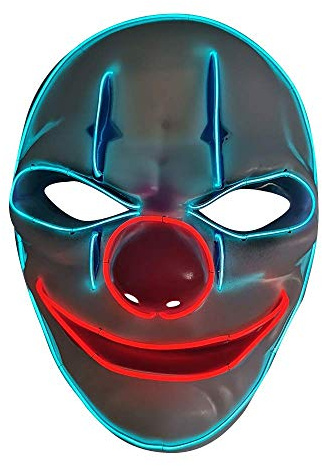 SOUTHSKY Clown Maske LED Horror Masken Neon Leuchtende Vollmaske Erwachsene Fasching für Halloween Karneval Party Kostum Cosplay Dekoration