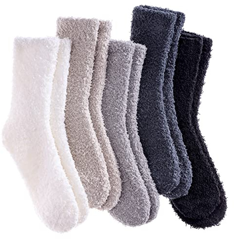 LANLEO 5/6 Pairs Womens Super Soft Fuzzy Plush Warm Winter Home Sleeping Slipper Socks 5 Pairs Solid Color Style