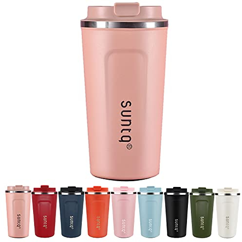 SUNTQ Reusable Coffee Cups Travel - Coffee Travel Mug with Leakproof Lid Stainless Steel Coffee Travel Cup (Light Pink, 18oz/510ml)