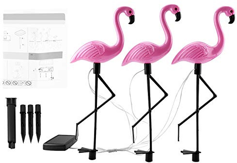 3-i-1 Solcellslampor med flamingo, för trädgård, lampor utomhus, gångväg, trädgård, dekorativa lampor för uteplats, gård, uppfart