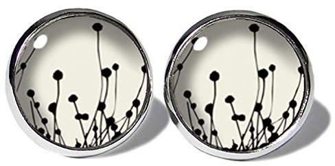 Natur Schwarz-Weiss Ohrstecker ABOUKI Damen Mädchen Kind Kinder Edelstahl Ohrschmuck Motiv Gras Gräser Wiese handgefertigte Ohrringe silber-farben
