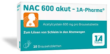 NAC 600 akut - 1 A Pharma mit Acetylcystein: Zum Lösen von Schleim in den Atemwegen (10 Brausetabletten)
