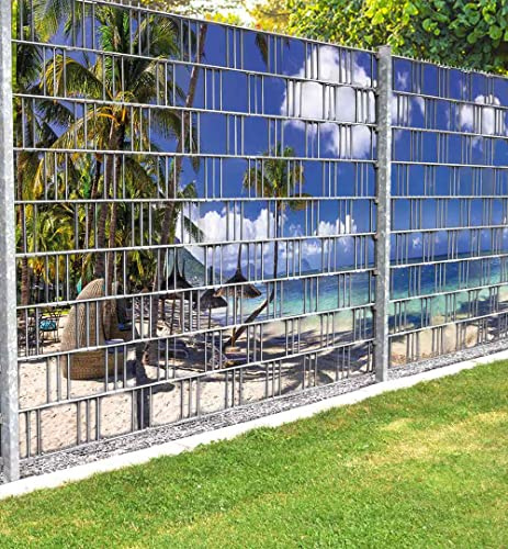 MyMaxxi Infinity Zaunsichtschutz | Strand 03 Teil1 Motiv 9 Streifen | Sichtschutzstreifen für Doppelstabmattenzaun | Windschutz Sonnenschutz Blickdicht | Sichtschutz Garten | Sichtschutz
