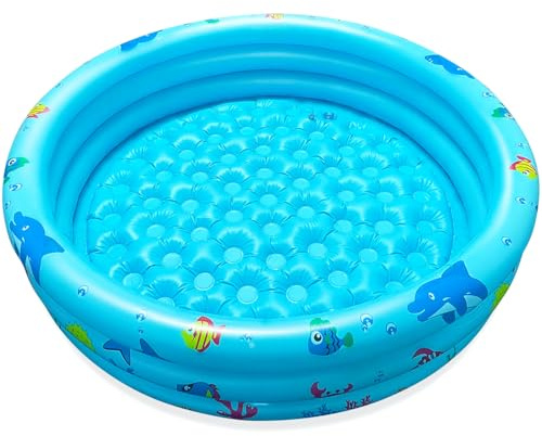 Jiosdo Piscine gonflable pour enfants, diamètre : 110 x 27 cm, ronde, avec pompe à air gratuite, bleue